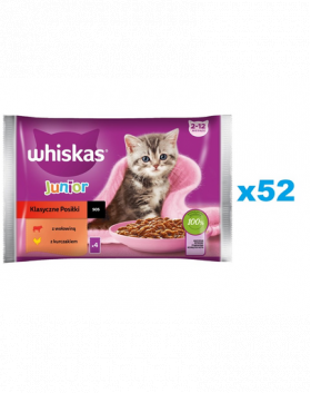 WHISKAS Junior Classic Meals Hrana umeda pentru pisoi 52x85g cu vita si pui in sos