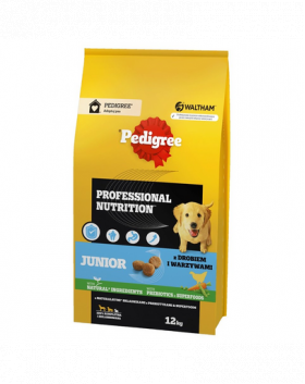 PEDIGREE Junior Professional Nutrition 12 kg cu carne de pasăre și legume pentru căței de talie mare și medie