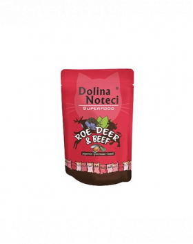 DOLINA NOTECI Superfood hrana umeda pentru pisici, cu carne de caprioara si vita 10x85g