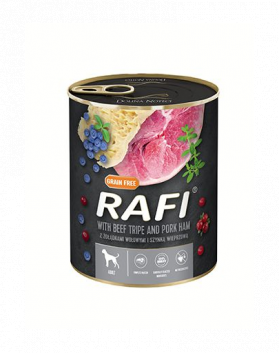 RAFI Mancare umeda caini 800g cu stomac vita si sunca porc