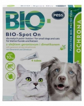 PESS BIO Spot-on picaturi protectie anti-paraziti pentru caini mici si pisici, cu ulei de muscata si dimeticona 4x1 g