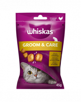 WHISKAS Groom and Care 8x45 g Recompense pentru pisici adulte, cu pui