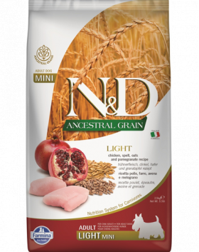 FARMINA N&amp;D Ancestral Grain Ancestral Dog light chicken &amp; pomegranate Hrana caini talie mica, cu pui si rodie 2,5 kg