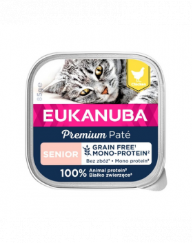 EUKANUBA Grain Free Senior Pateu monoproteic pentru pisici senior Pui 16 x 85 g