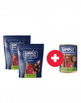 SIMPLY FROM NATURE Carnaciori snack caini, caprioara 2 x 300g + conserva vanat si hrisca GRATIS