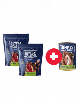 SIMPLY FROM NATURE Carnati pentru caini, cu mistret 2 x 300g + conserva fazan si morcovi GRATIS