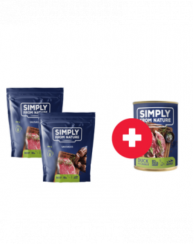 SIMPLY FROM NATURE Snack cu vita, pentru caini 2 x 200g + conserva rata si morcov GRATIS