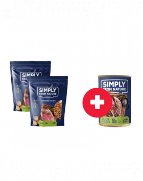 SIMPLY FROM NATURE Gustare dresaj caini, cu vita 2 x 300g + conserva hrana, rata si morcov GRATIS