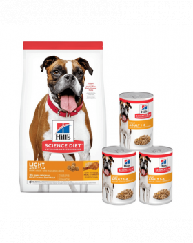 HILL'S Science Plan Adult Light Medium breed hrana caini rasa medie 14 kg + 3 conserve GRATIS