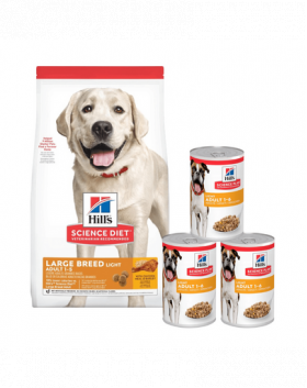 HILL'S Science Plan Adult Light Large breed hrana uscata cu pui 14 kg + 3 conserve GRATIS