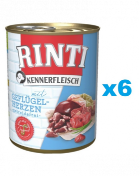 RINTI Kennerfleisch Poultry hearts pentru caine 6x800 g inimi pasare