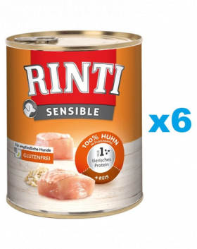 RINTI Sensible pui cu orez 6x800 g hrana caini sensibili