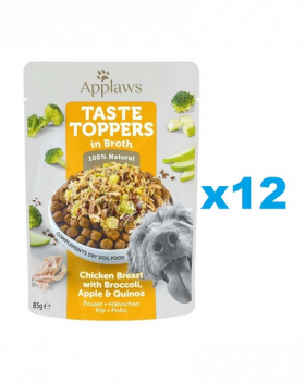 APPLAWS Taste Toppers Plicuri caini, Piept de pui, broccoli si quinoa in sos 12x85 g