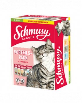 SCHMUSY RAGOUT Adult in jelly multibox 12x100 g plicuri hrana umeda in jeleu pui, curcan, ton, iepure