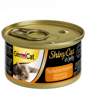 GIMCAT Shiny Cat Tuna&amp;Chicken in Jelly 70 g Mancare umeda pisici, cu ton si pui in aspic