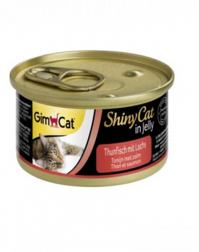 GIMCAT Shiny Cat Tuna&amp;Salmon in Jelly 70g Hrana umeda pisica adulta, ton si somon in aspic