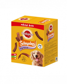 PEDIGREE Mega Box Schmackos Recompense fasii caini, cu vita, miel si pasare 790 g