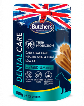 BUTCHER'S Dental Care Recompense pentru caini de talie medie 180g