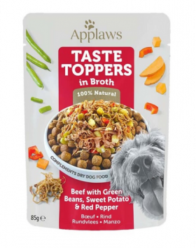 APPLAWS Taste Toppers Plic hrana caine, Carne de vita, fasole verde, ardei in sos 85 g