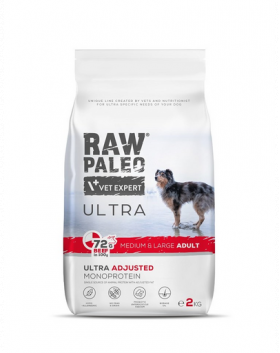 RAW PALEO Ultra Beef Medium&amp;Large Adult 2kg hrana caini adulti rase medii si mari, cu vita