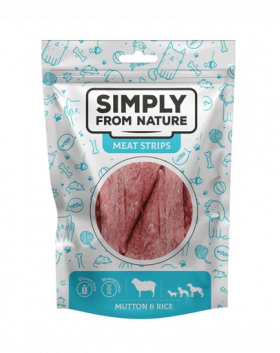 SIMPLY FROM NATURE Meat Strips carne oaie si orez pentru caini 80 g