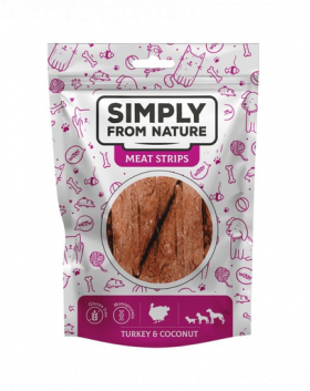 SIMPLY FROM NATURE Meat Strips curcan si cocos, gustare caine 3x80 g