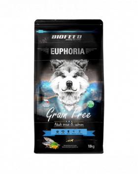 BIOFEED EUPHORIA Gluten Free Pastrav &amp; Somon mono-proteica pentru caini adulti de rase medii si mari 10 kg