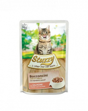 STUZZY Bocconcini Chunks with Salmon 85g somon in sos, hrana pisica adulta