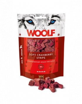 WOOLF Soft Cranberry Strips 100g cuburi moi merisor, pentru caini