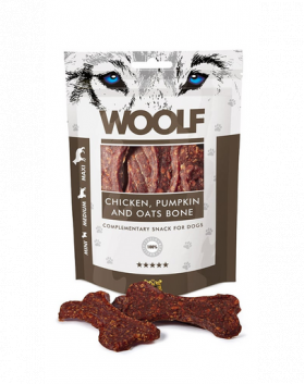 WOOLF Chicken, Pumpkin And Oats Bone 100g cuburi de pui cu dovleac si ovaz pentru caini