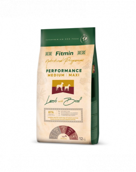 FITMIN Dog Nutritional Programme Medium Maxi Performance Lamb&amp;Beef 12 kg Hrana pentru caini adulti de talie medie si mare cu un nivel de activitate foarte ridicat