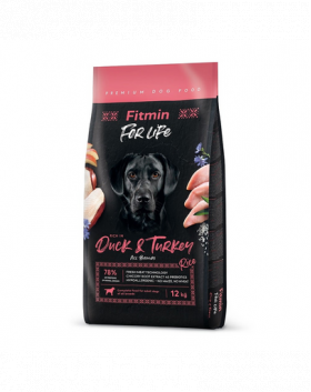 FITMIN dog For Life Duck &amp; Turkey 12 kg hrana caine adult, rata si curcan