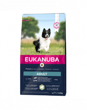 EUKANUBA Adult Small &amp; Medium Breeds Lamb&amp;Rice hrana uscata caini adulti talie mica/medie 2.5 kg