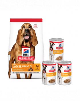 HILL'S Science Plan 7+ Dog Mature Light Medium Chicken 14 kg hrana caini maturi + 3 conserve GRATIS