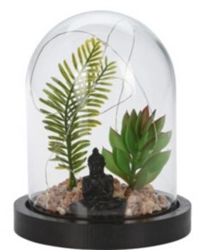 Decoratiune luminoasa Buddha w plant, 14x14x17 cm, ciment, negru