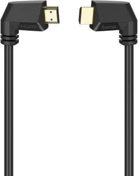 Cablu video Hama HDMI Male - HDMI Male, v2.0, 1.5 m, Conector 90°, Negru