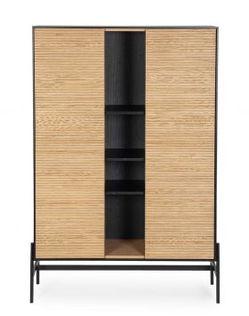 Bufet Allycia, Bizzotto, 110 x 40 x 159 cm, lemn de frasin/MDF, negru/natural