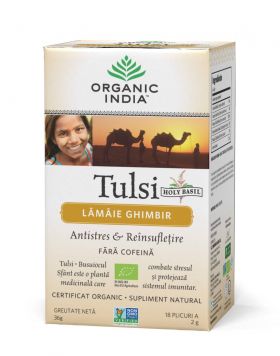 Ceai Tulsi cu Lamaie si Ghimbir Antistres Natural si Reinsufletire 18pl - Organic India