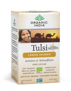 Ceai Tulsi cu Lamaie si Ghimbir Antistres Natural si Reinsufletire 18pl - Organic India