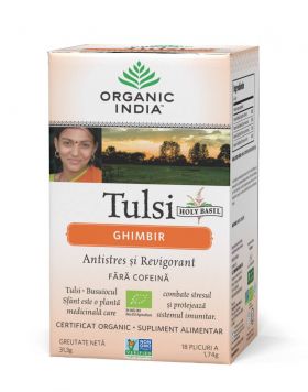 Ceai Tulsi cu Ghimbir - Antistres Natural si Revigorant 18pl - ORGANIC INDIA