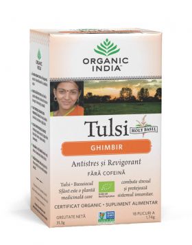 Ceai Tulsi cu Ghimbir - Antistres Natural si Revigorant 18pl - ORGANIC INDIA