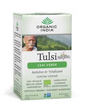 Ceai Tulsi cu Verde - Antistres Natural & Vitalizant, 18pl - ORGANIC INDIA