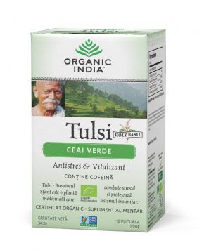 Ceai Tulsi cu Verde - Antistres Natural & Vitalizant, 18pl - ORGANIC INDIA