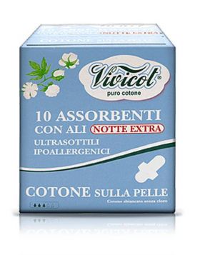 Absorbante de noapte extra lungi din bumbac bio, hipoalergenic, 3picaturi, 10buc - Vivicot