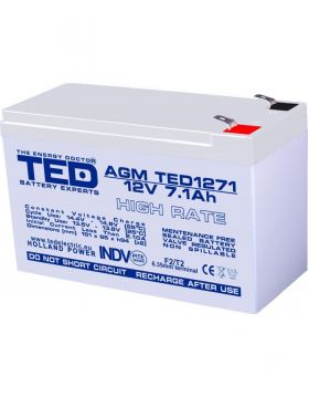 acumulator 12v high rate, dimensiuni 151 x 65 x 95 mm, baterie 12v 7.1ah f2, ted electric ted003300