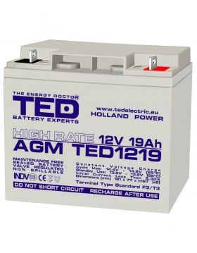 acumulator 12v high rate, dimensiuni 181 x 76 x 167 mm, baterie 12v 19ah f3, ted electric ted002815