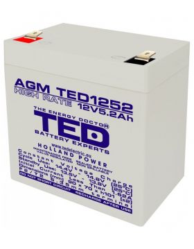 acumulator 12v high rate, dimensiuni 90 x 70 x 98 mm, baterie 12v 5.2ah f2, ted electric ted003287