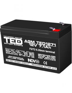 acumulator 12v stationar vrla, dimensiuni 151 x 65 x 95 mm, baterie 12v 7.1ah f2, ted electric ted003225