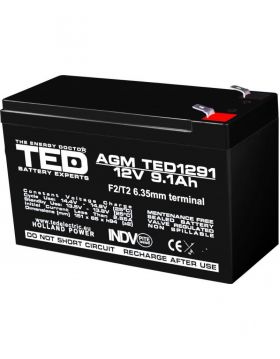 acumulator 12v stationar vrla, dimensiuni 151 x 65 x 95 mm, baterie 12v 9.1ah f2, ted electric ted003263