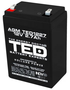 acumulator 12v stationar vrla, dimensiuni 70 x 47 x 98 mm, baterie 12v 2.7ah, ted electric ted003119